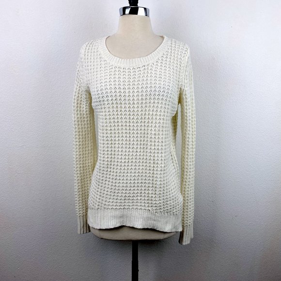 Rue 21 White Long Sleeve Loose Knit Pullover Sweater Top Scoop Neck Layering Med - Picture 1 of 7